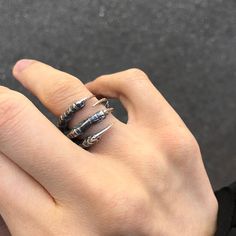 Raven Claw Ring in solid Sterling Silver Carrion Crow | Etsy Gothic Claw Rings As Gift, Gothic Claw Shaped Metal Rings, Silver Punk Claw Rings, Unique Claw-shaped Metal Rings, Unique Claw Shaped Metal Rings, Raven Claw, Carrion Crow, Raven Skull Necklace, Raven Pendant