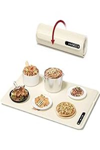 a white tray topped with different types of food and a toaster on top of it