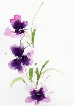 watercolor painting of purple flowers on white background