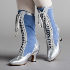 This special limited edition of our popular Camille boots is inspired by the Star Princess costume in Phantom of the Opera with a healthy dose of historical design. Based closely on original 1890s vaudeville, opera, and circus boots, metallic leather boots were a popular choice for performers at the turn of the 20th century. The special edition Star Princess boots are fantastic for cosplaying Christine Daae from Phantom, various super heroes and video game avatars, or your favorite ice princess. Edwardian Boots, Princess Boots, Star Princess, American Duchess, Historical Shoes, Victorian Boots, Christine Daae, Dr Shoes, Concept Clothing