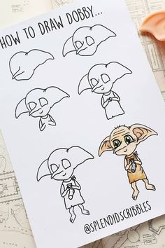 an image of how to draw dooby on paper with markers and scissors next to it