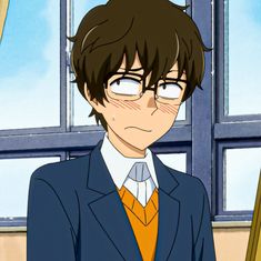 an anime character wearing glasses and a suit