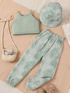 Mint Green Casual Collar Sleeveless  Tie Dye  Embellished Slight Stretch  Toddler Girls Clothing 5th Grade Fashion Girls Outfits, Cute Clothes For Kids 11-12, Cute Summer Outfits For Girls 9-10, Clothes For Girls 10-12, Cute Outfits For Kids 10-12, Shein Kids, Diy Vetement