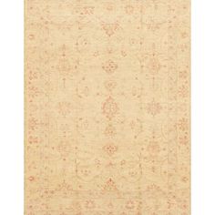 a beige rug with an orange and red design