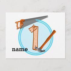 a business card with an image of a saw and hammer