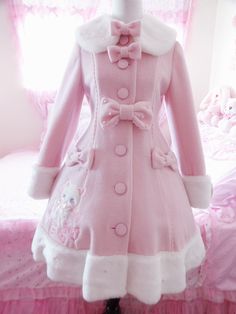 Whimsical Vanilla Chan Coat Kawaii Winter Jacket, Cute Pink Coat, Kawaii Winter Aesthetic, Kawaii Winter Coat, Kawaii Winter Clothes, Girly Coats, Cute Pink Winter Outfits, Pink Winter Clothes, Pink Clothes Outfits