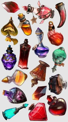 an assortment of perfume bottles with different shapes and colors