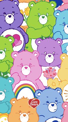 there are many colorful teddy bears together