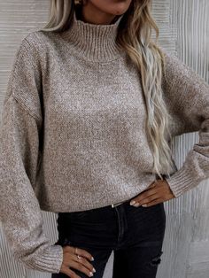 Casual Tall Neck Sweater Batwing Sleeve Sweater, Casual Pullover Sweater, Women Sweaters, Oversize Knit, Oversized Knitted Sweaters, Drop Shoulder Sweaters, Ribbed Knit Sweater, Pattern Sweater, Knit Sweatshirt