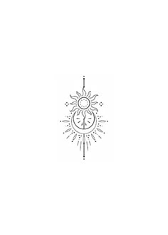 a black and white drawing of the sun and moon