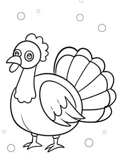 a black and white drawing of a turkey with bubbles around it's neck, standing in