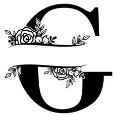 the letter g with flowers and leaves on it's uppercase is outlined in black