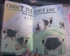 an open book with sheep drawn on it and the words collect your pocket lint