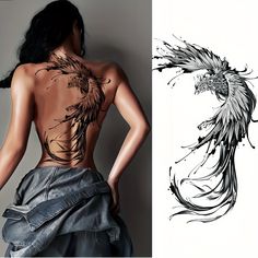 the back of a woman's body with tattoos on it