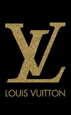 the louis vutton logo in gold glitter on a black background, with the word louis vutton written across it