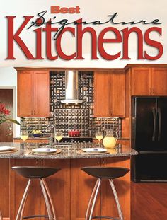 a magazine cover with two stools in the kitchen