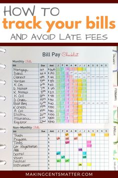 a printable bill pay sheet with the title how to track your bills and avoid late fees