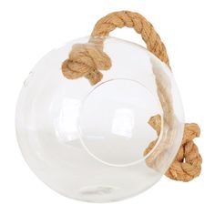 a glass ball with rope hanging from it