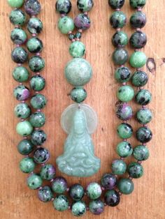 Ruby Zoisite Mala Boho Leather Necklace, Quan Yin, Mala Bead Necklace, Ruby Zoisite, Boho Leather, Prayer Beads, Mala Beads