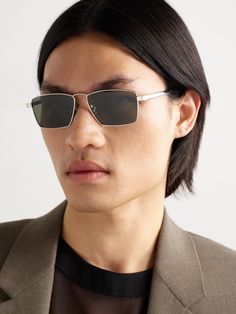 SAINT LAURENT Eyewear's sunglasses are made from silver-tone metal that complements the light-grey UV-protective lenses. They have a lightweight construction, with acetate-tipped end pieces, so they'll sit comfortably against your ears. Acetate Sunglasses, Sunglasses For Men, Mr Porter, Square Frames, Eyewear Sunglasses, Sunglasses Accessories, Light Grey, Porter, Saint Laurent