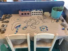 the table is covered with beads and stones