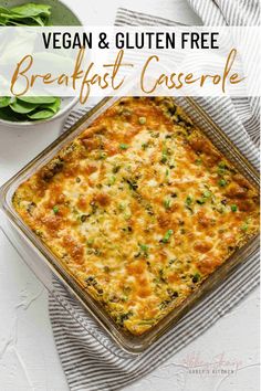 vegan and gluen free breakfast casserole in a glass dish