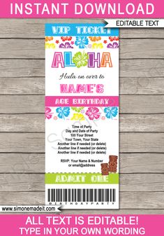 this printable ticket is perfect for any child's birthday party