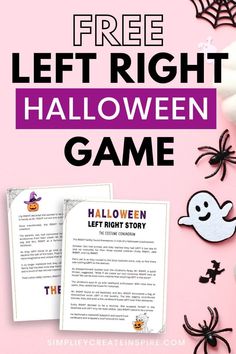 the left right halloween game for kids with text overlay that reads, free left right halloween game