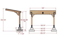 the measurements for an outdoor pergolan with two sides, and one side is shown