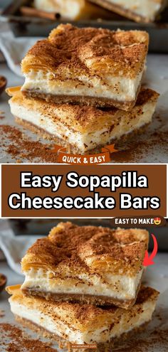 easy and easy to make cheesecake bars with cinnamon on top