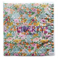 liberty floral pocket square with the word liberty printed on it