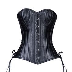 Black  Leather Overbust Corset The outer layer of this corset is made of supple black leather with a beautiful sweetheart neckline. It looks amazing with one of our "pirate queen" tops, a steampunk Victorian skirt, one of my handmade skirt and top combinations, and so many other things. With a combination of durability, fashion, function, and comfort, you just may want to wear it all of the time! These corsets are so well made, they come with a lifetime guarantee... if it breaks, we replace Leather Corset With Corset Back For Party, Leather Party Corset, Black Corset With Sweetheart Neckline And Corset Back, Classic Black Fitted Corset, Classic Fitted Black Corset, Leather Corset For Night Out, Gothic Leather Corset For Party, Faux Leather Corset With Corset Back, Leather Overbust Corset