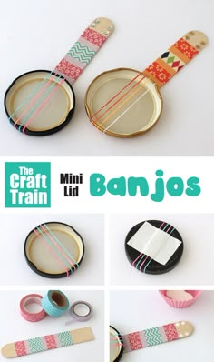 the craft train mini banjos are made with paper plates and washi tape to make them