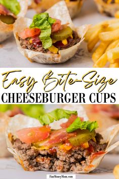 easy bite - size cheeseburger cups with fries on the side