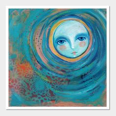 an abstract painting with blue eyes in the center