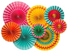 colorful paper fans are arranged in a row