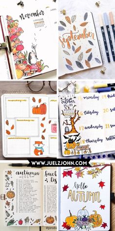 27 Simple fall bullet journal ideas. Halloween bullet journal ideas. Fall bujo spreads for September and October. November bujo ideas Halloween Bullet Journal Ideas, Journal Ideas Halloween, Fall Bujo, Halloween Bullet Journal