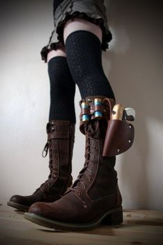 Real Leather Boots, Fair Outfits, Shotgun Shell, Drawing Clothes, Leather Boot, Fantasy Fashion, Garters, Burning Man