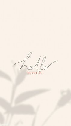 the word hello is written in cursive writing on a white background with leaves