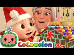 an animated image of two children in front of a ginger house with candy and candies