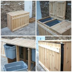 four pictures of different types of outdoor storage