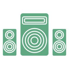 two speakers and a speaker box are shown in this icon set, with one speaker on the