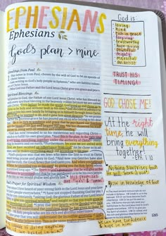 an open bible with the words ephesians and god's plans