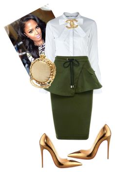 "Untitled #528" by cogic-fashion on Polyvore featuring Christian Louboutin, Burberry and Chanel Cogic Fashion, Corporate Attire Women, Church Attire, Church Fashion, Chique Outfits, Casual Chique, Church Outfits, Business Outfit, Green Skirt