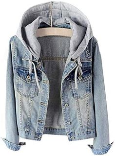 Hoodie Denim Jacket, Denim Jacket With Hoodie, Navy Denim Jacket, Girls Denim Jacket, Hooded Denim Jacket, Classic Denim Jacket, Jean Jacket Women, Jeans Fabric, Distressed Denim Jacket