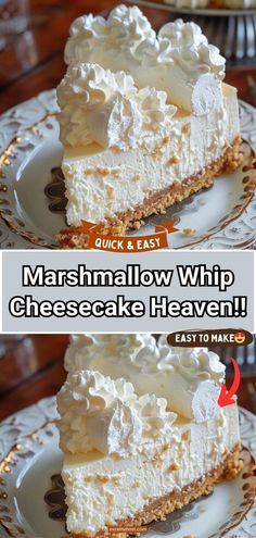 there is a piece of cheesecake with whipped cream on top and the rest to make it