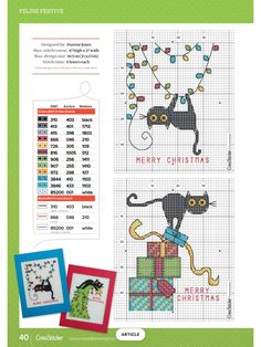 the cross stitch pattern for christmas presents is shown in three different colors and sizes, including one