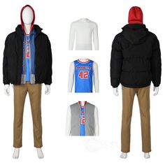 the back and front view of a basketball uniform with hoodie, pants, and jacket