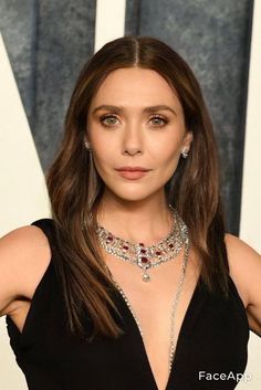 an image of a woman wearing a black dress and diamond choker on her neck