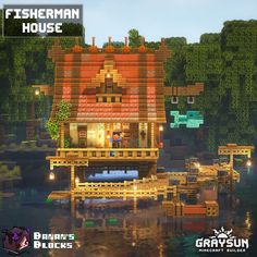 Minecraft Beachfront House, Fisherman Build Minecraft, Fisherman’s House Minecraft, Minecraft Boathouse Ideas, Minecraft Villager Fisherman House, Minecraft Bait Shop, Beachside House Minecraft, Minecraft Fishing Dock House, Minecraft Sea House Ideas